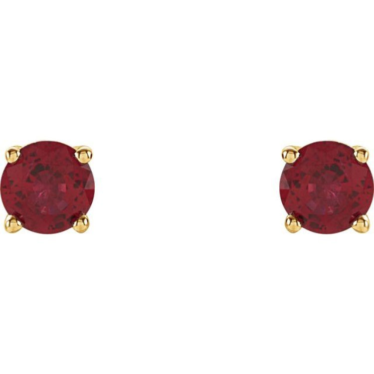 14K Yellow Gold 4 mm Lab-Grown Ruby Earrings