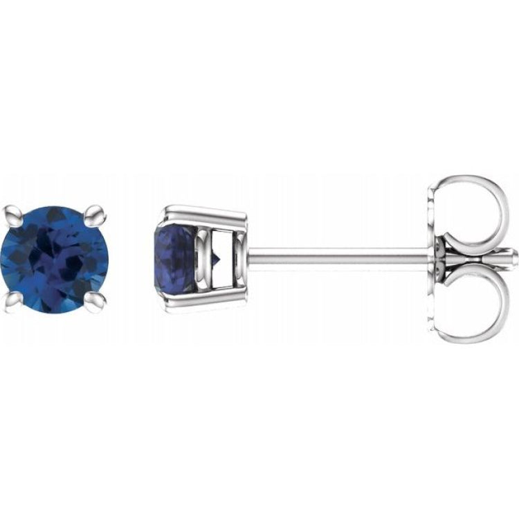 14K White Gold 4 mm Lab-Grown Blue Sapphire Earrings