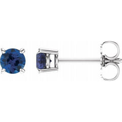 14K White Gold 4 mm Lab-Grown Blue Sapphire Earrings
