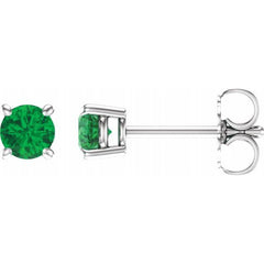 14K White Gold 4 mm Lab-Grown Emerald Earrings