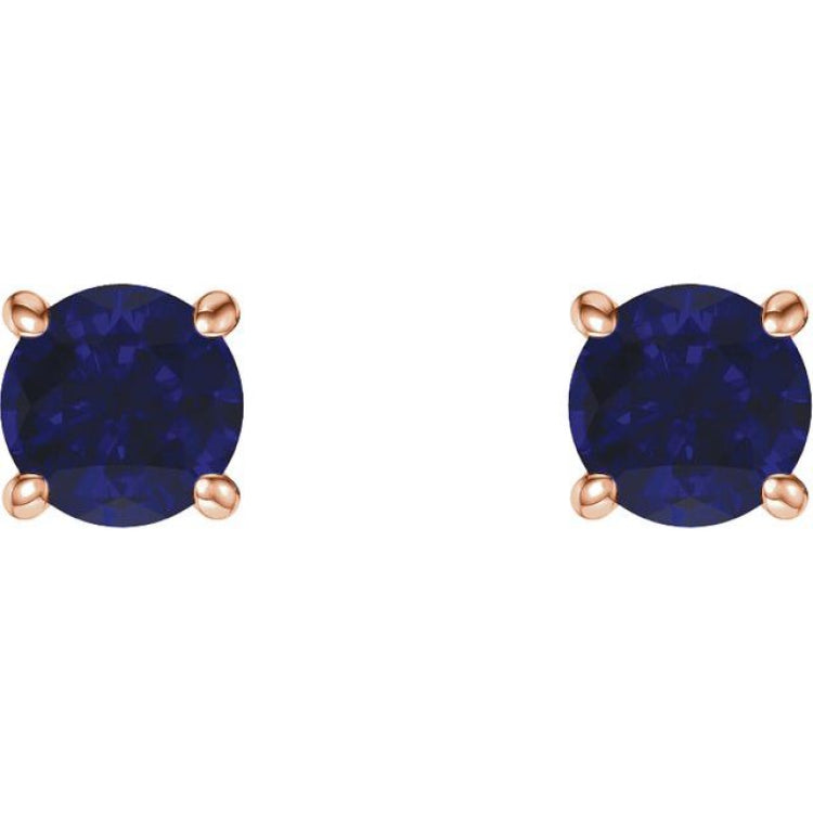 14K Rose Gold 5 mm Lab-Grown Blue Sapphire Earrings