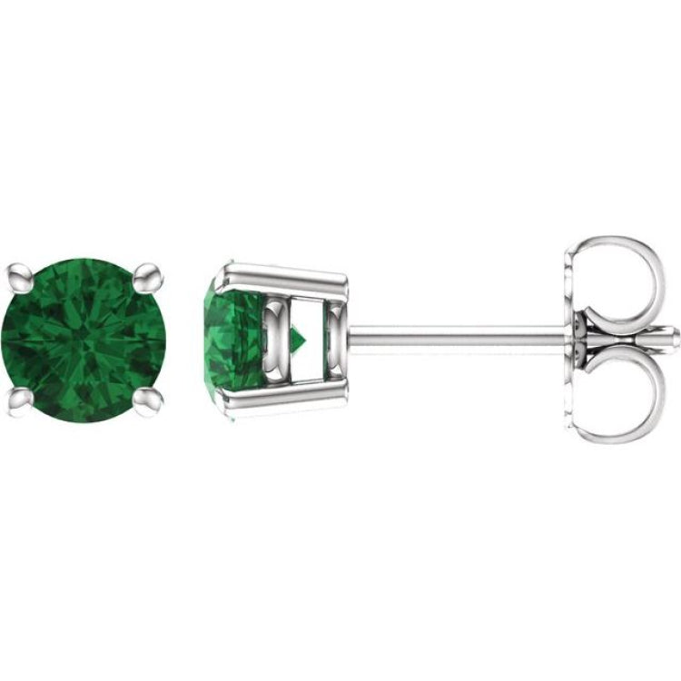 14K White Gold 5 mm Lab-Grown Emerald Earrings