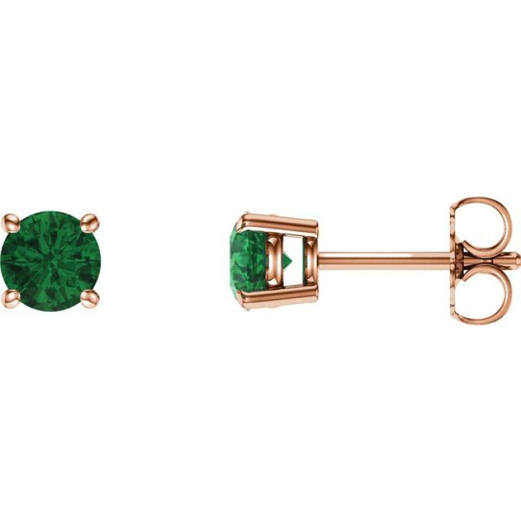 14K Rose Gold 5 mm Lab-Grown Emerald Earrings