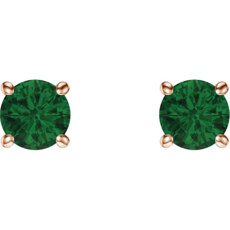 14K Rose Gold 5 mm Lab-Grown Emerald Earrings