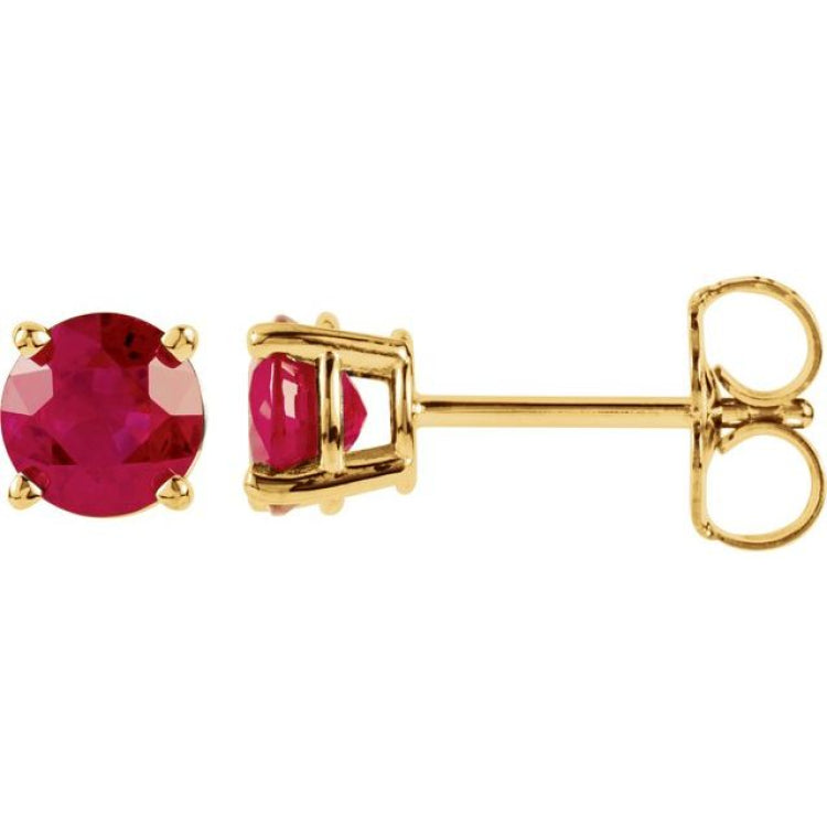 14K Yellow Gold 5 mm Lab-Grown Ruby Earrings