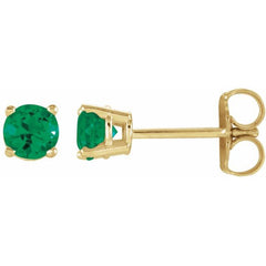 14K Yellow Gold 2.5 mm Lab-Grown Emerald Earrings