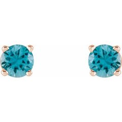 14K Rose Gold 4 mm Natural Blue Zircon Earrings