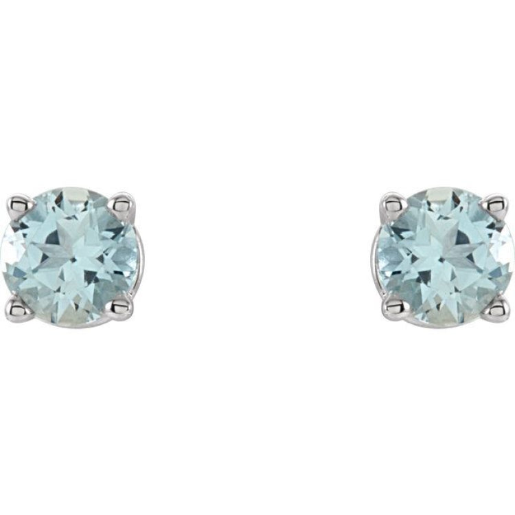 14K White Gold 4 mm Natural Aquamarine Earrings
