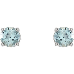 14K White Gold 4 mm Natural Aquamarine Earrings
