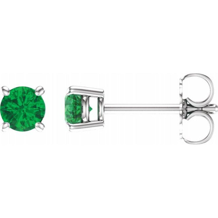 14K White Gold 4 mm Natural Emerald Earrings