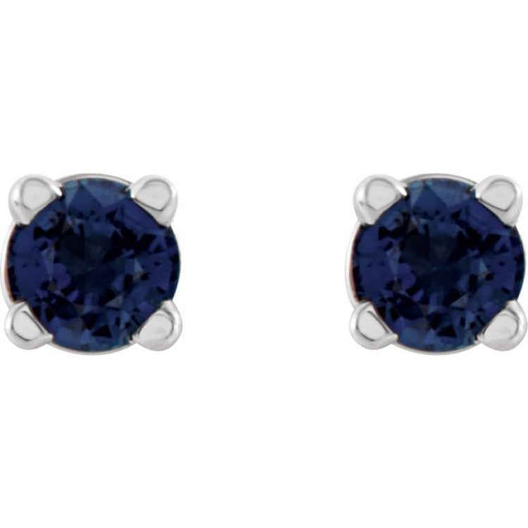 14K White Gold 2.5 mm Natural Blue Sapphire Earrings