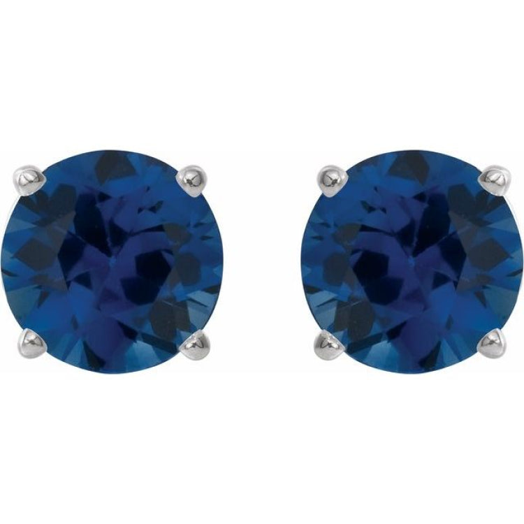 14K White Gold 4 mm Natural Blue Sapphire Earrings