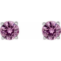 14K White Gold 4 mm Natural Pink Sapphire Earrings