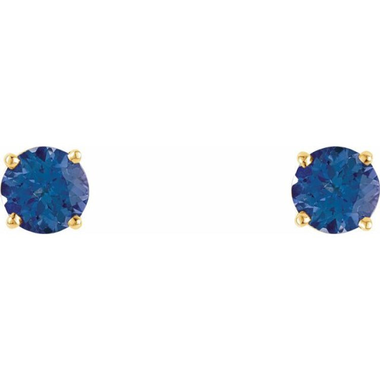 14K Yellow Gold 5 mm Natural Tanzanite Earrings
