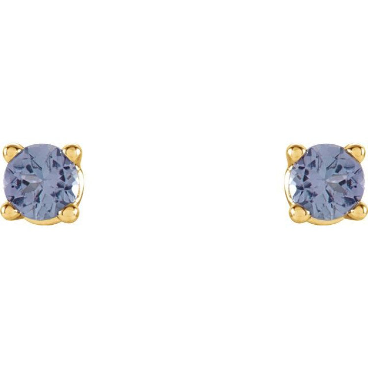 14K Yellow Gold 2.5 mm Natural Tanzanite Earrings