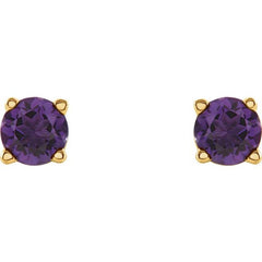 14K Yellow Gold 4 mm Natural Amethyst Earrings