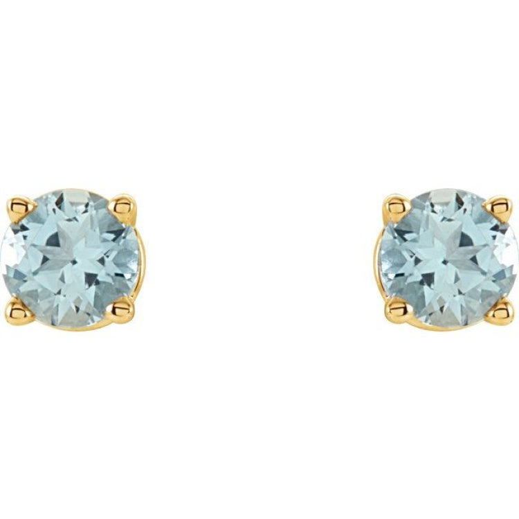 14K Yellow Gold 4 mm Natural Aquamarine Earrings
