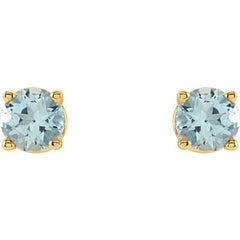 14K Yellow Gold 4 mm Natural Aquamarine Earrings