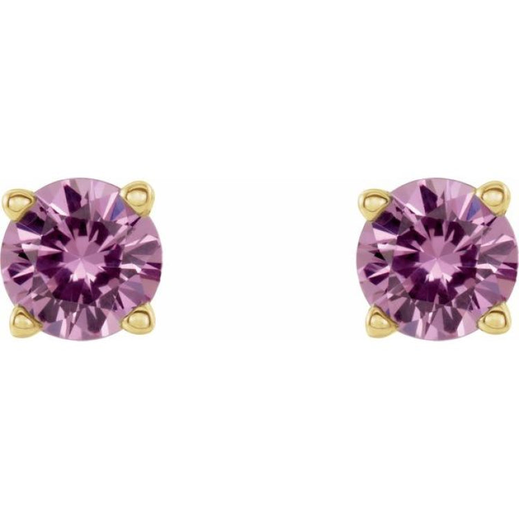 14K Yellow Gold 4 mm Natural Pink Sapphire Earrings