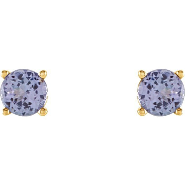 14K Yellow Gold 4 mm Natural Tanzanite Earrings