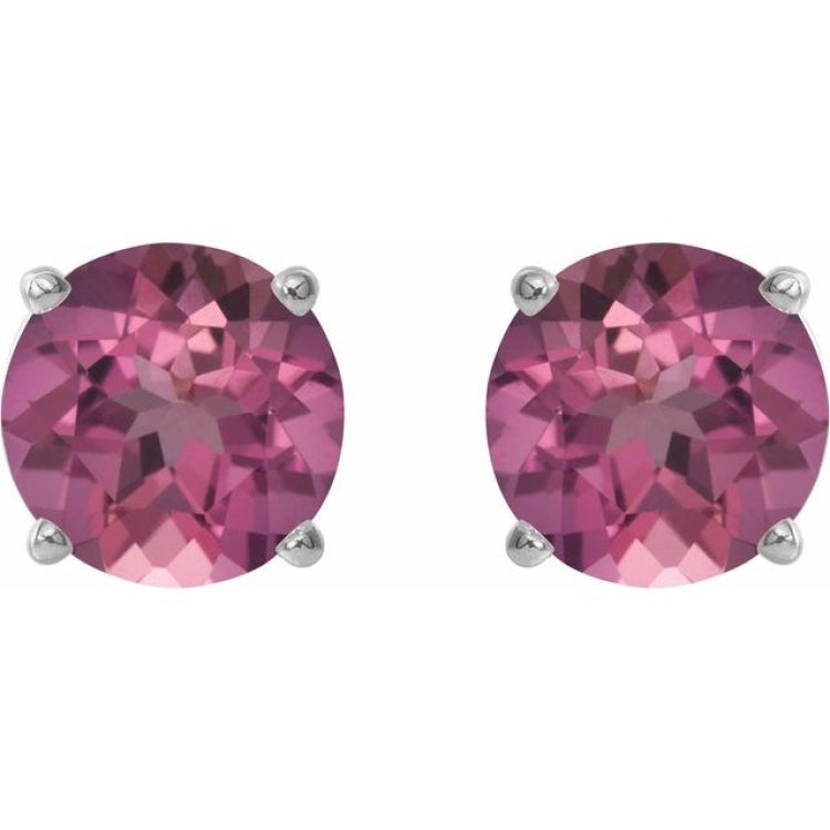 14K White Gold 4 mm Natural Pink Tourmaline Earrings