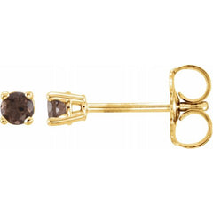 14K Yellow Gold 2.5 mm Natural Smoky Quartz Earrings