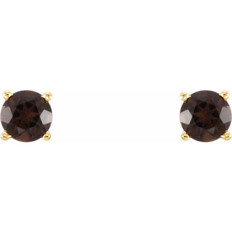 14K Yellow Gold 4 mm Natural Smoky Quartz Earrings