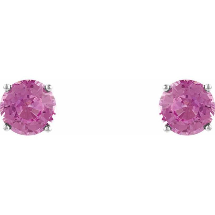 14K White Gold 5 mm Natural Pink Tourmaline Earrings