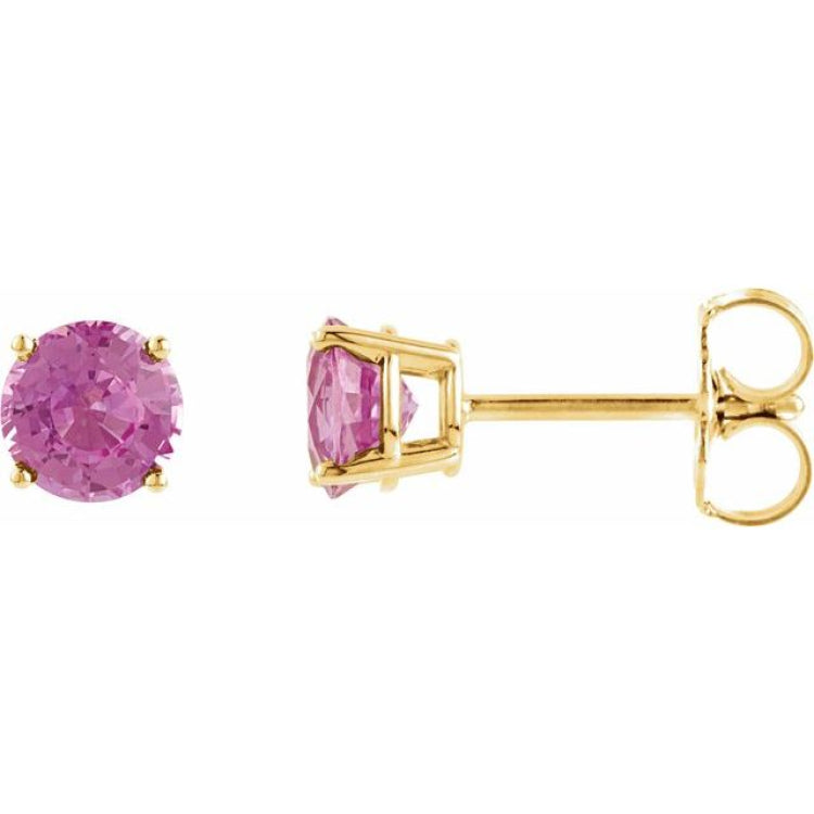 14K Yellow Gold 4 mm Natural Pink Tourmaline Earrings
