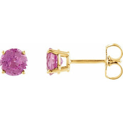 14K Yellow Gold 4 mm Natural Pink Tourmaline Earrings
