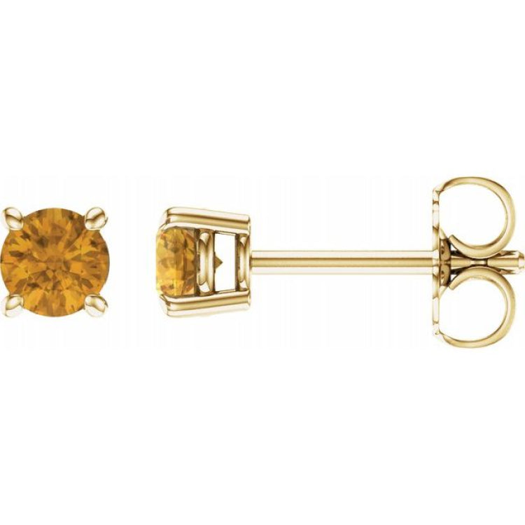 14K Yellow Gold 4 mm Natural Citrine Earrings