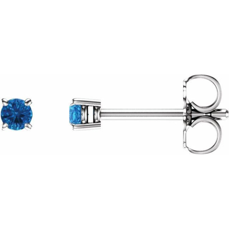 14K White Gold 2.5 mm Natural Swiss Blue Topaz Earrings