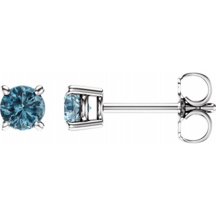 14K White Gold 4 mm Natural Sky Blue Topaz Earrings