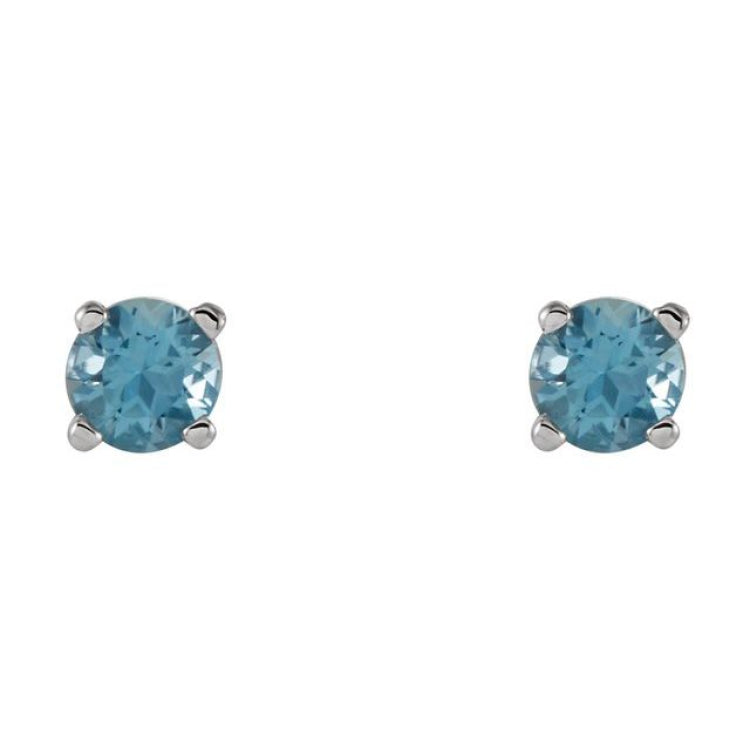 14K White Gold 4 mm Natural Swiss Blue Topaz Earrings