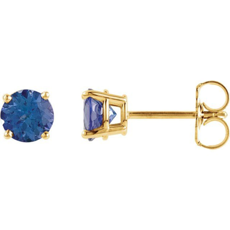 14K Yellow Gold 4 mm Natural London Blue Topaz Earrings