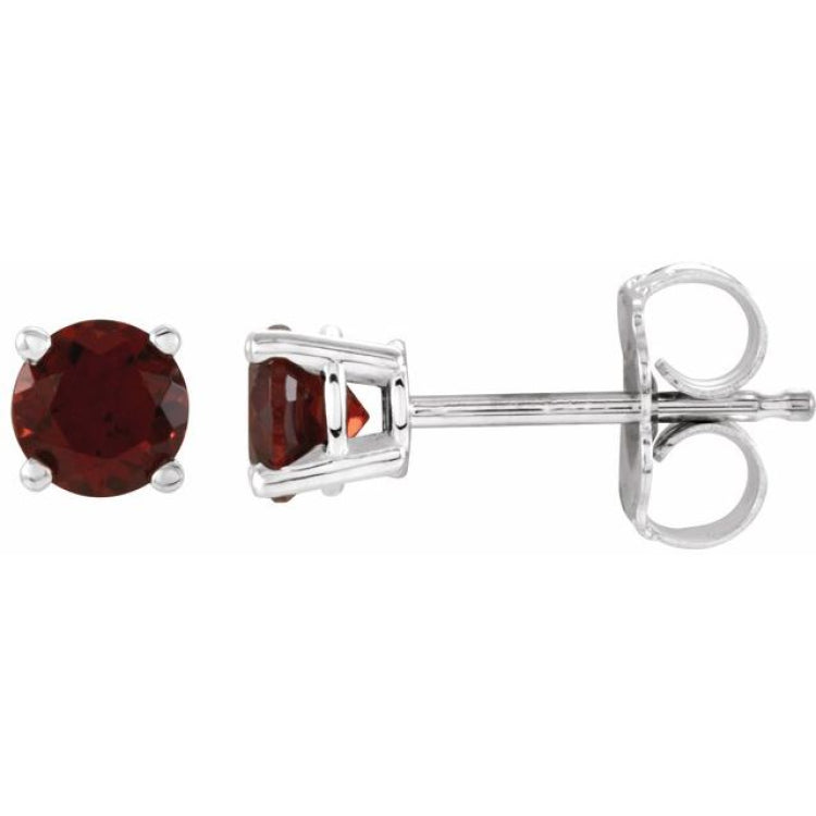 14K White Gold 4 mm Natural Mozambique Garnet Earrings