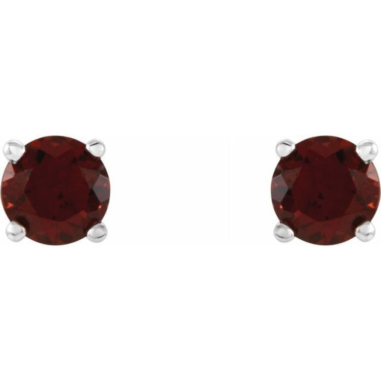 14K White Gold 4 mm Natural Mozambique Garnet Earrings