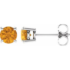 14K White Gold 5 mm Natural Citrine Earrings