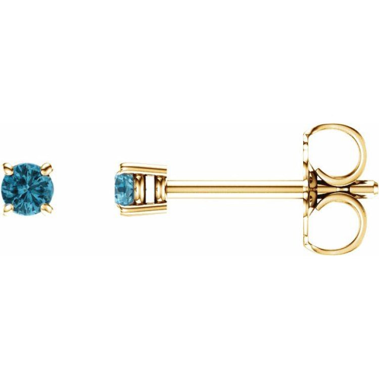 14K Yellow Gold 2.5 mm Natural Blue Zircon Earrings