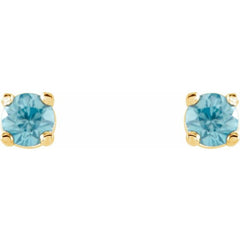 14K Yellow Gold 2.5 mm Natural Blue Zircon Earrings