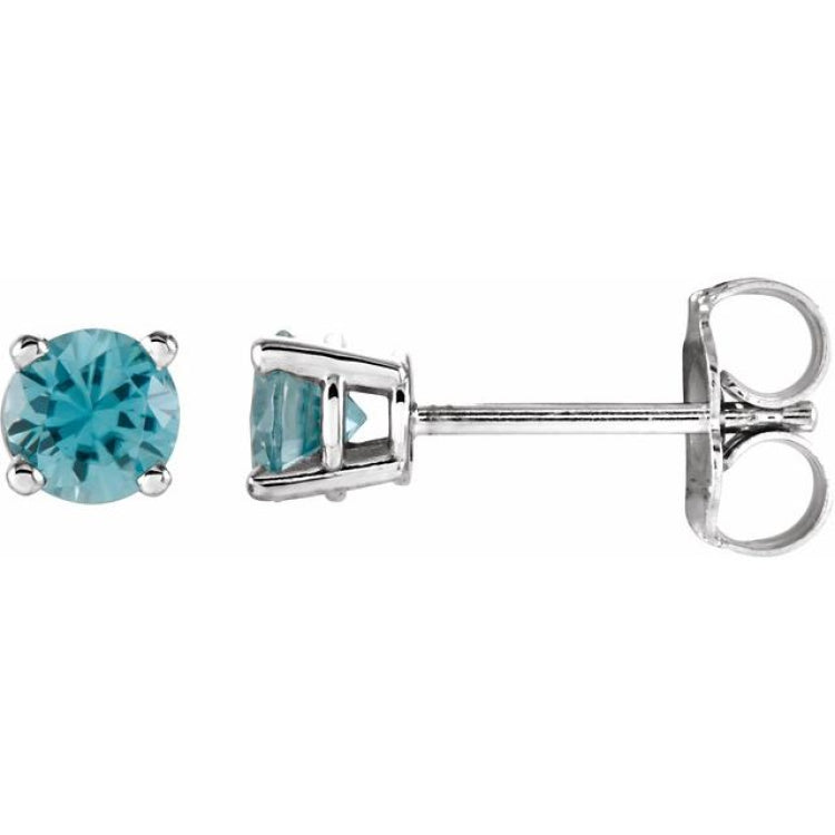 14K White Gold 4 mm Natural Blue Zircon Earrings
