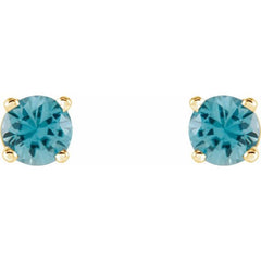 14K Yellow Gold 4 mm Natural Blue Zircon Earrings