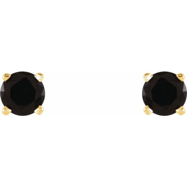 14K Yellow Gold 4 mm Natural Black Onyx Earrings
