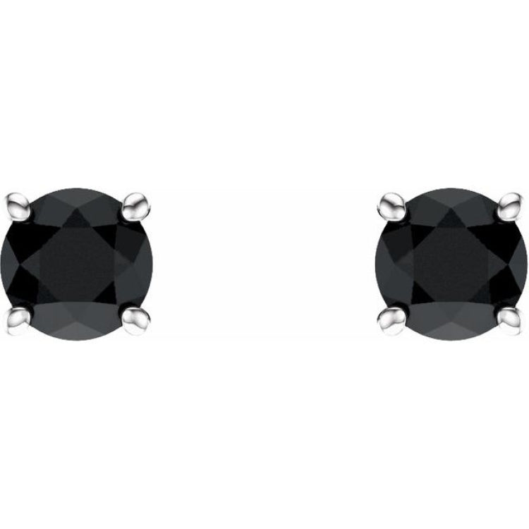 14K White Gold 5 mm Natural Black Onyx Earrings