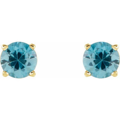14K Yellow Gold 5 mm Natural Blue Zircon Earrings