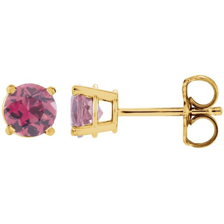 14K Yellow Gold 2.5 mm Natural Pink Tourmaline Earrings
