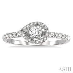 1/4 Ctw Round and Pear Cut Diamond Petite Fashion Ring in 10K White Gold