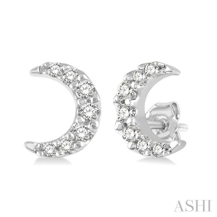 1/10 Ctw Crescent Moon Round Cut Diamond Petite Fashion Earring in 10K White Gold