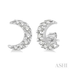 1/10 Ctw Crescent Moon Round Cut Diamond Petite Fashion Earring in 10K White Gold
