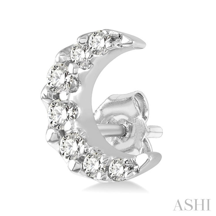 1/10 Ctw Crescent Moon Round Cut Diamond Petite Fashion Earring in 10K White Gold